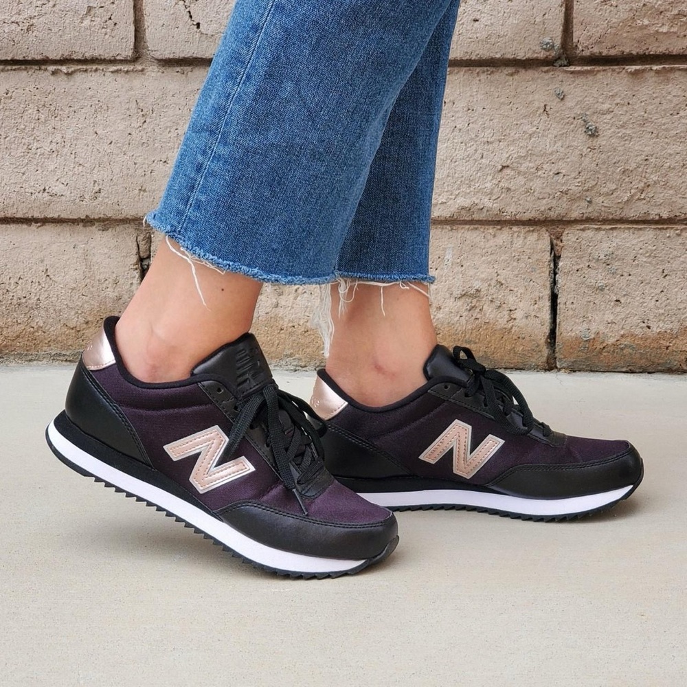 New Balance Women's Black and Rose Gold Sneakers